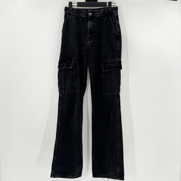 STR Black Denim Cargo Straight Leg Jeans 2 - Picture 2 of 5